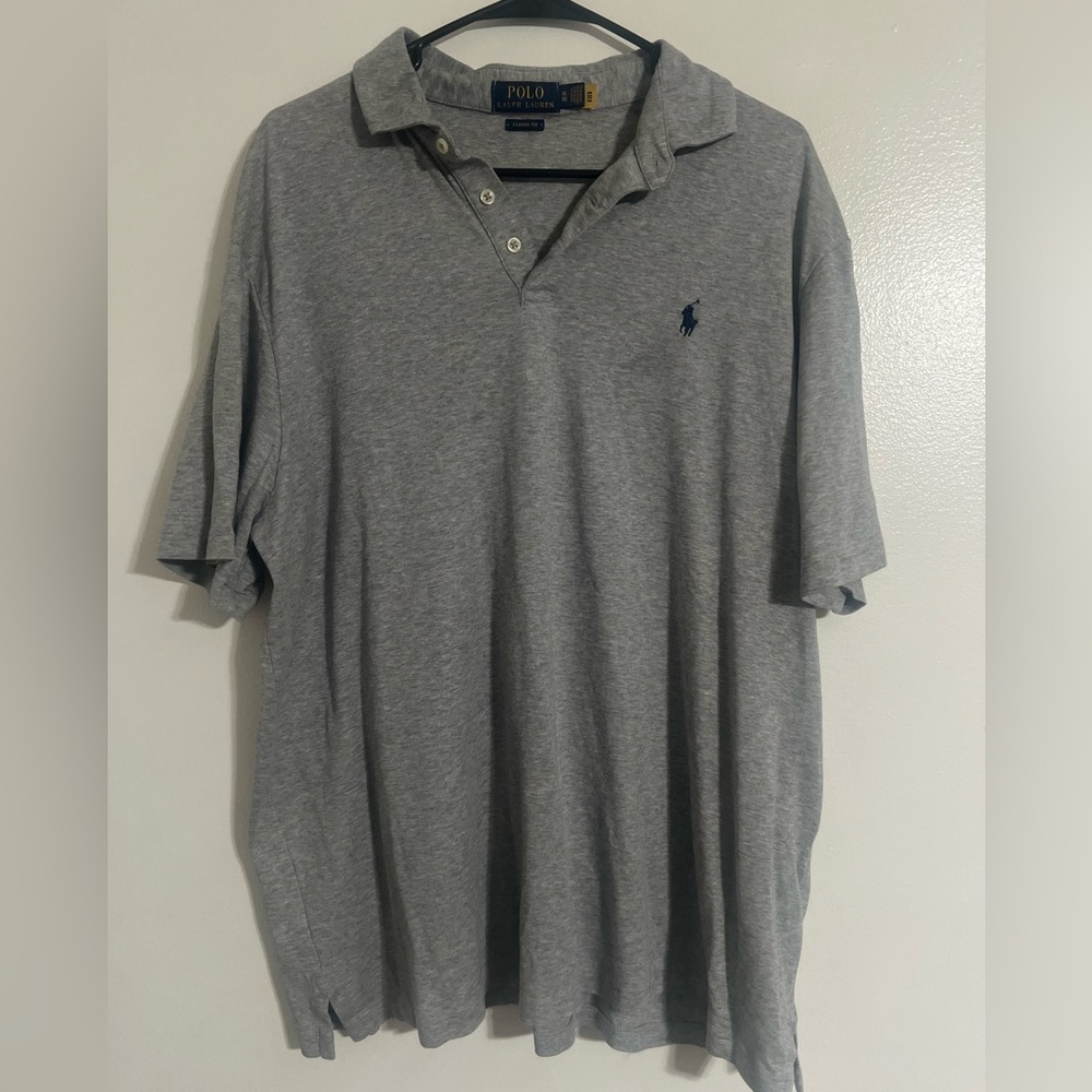 Polo Ralph Lauren Mens Short Sleeve Shirt XL Gray Navy Pony 100% Cotton Top